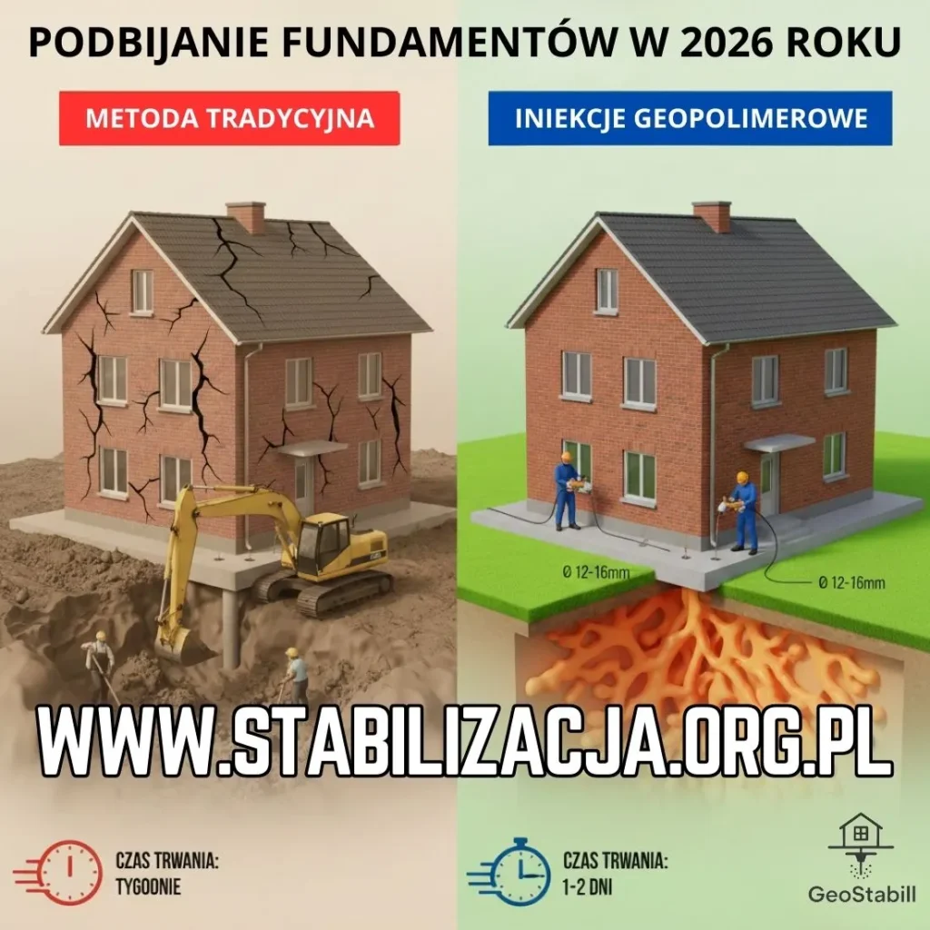 Podbijanie fundamentów w 2026 roku: Kompletny poradnik stabilizacji budynków dla właścicieli domów i firm Pękające ściany, trudności z domykaniem okien czy zapadająca się posadzka to sygnały, których w 2026 roku nie wolno ignorować.