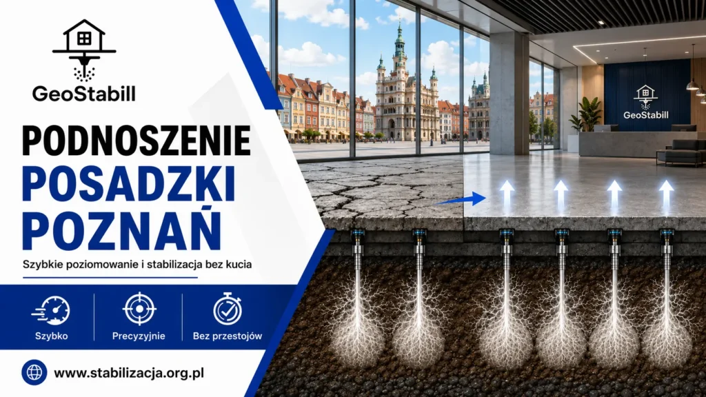 Podnoszenie posadzki w Poznaniu — iniekcja geopolimerowa bez skuwania betonu