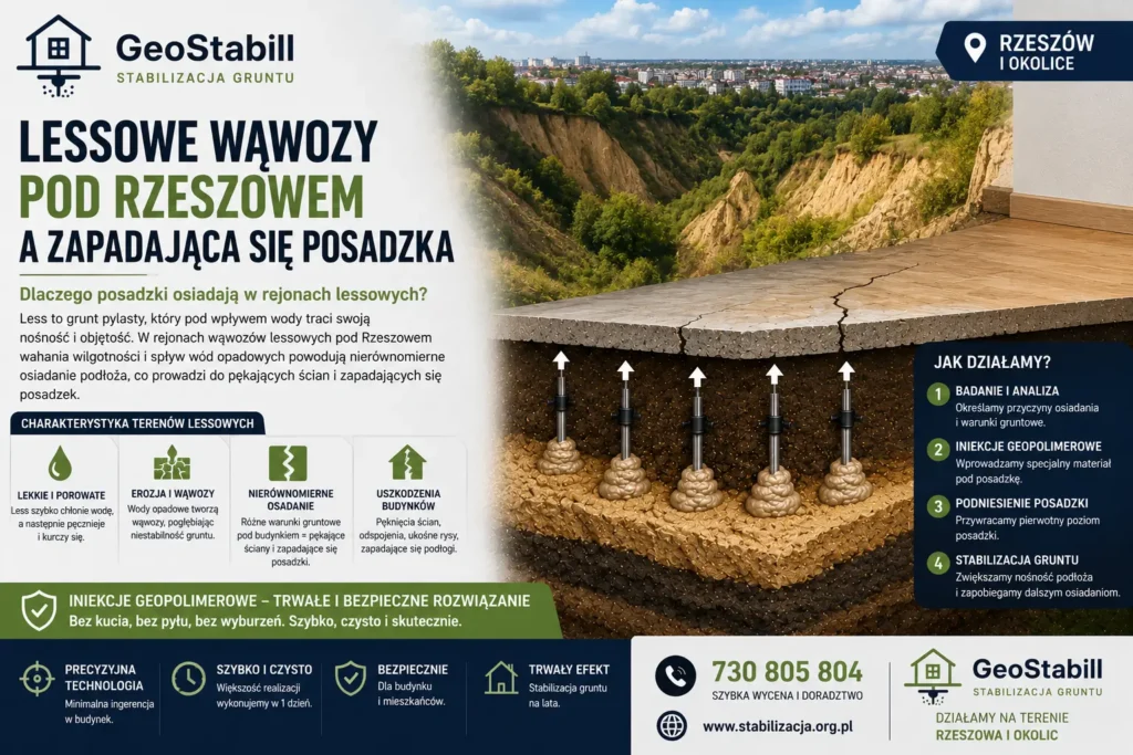 Lessowe wąwozy pod Rzeszowem — ta sama skała, która żłobi jary, osiada pod Twoją posadzką