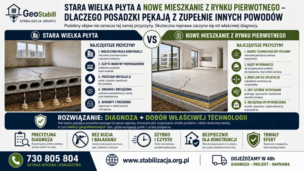 Stara wielka płyta a nowe mieszkanie z rynku pierwotnego — dlaczego posadzki pękają z zupełnie innych powodów