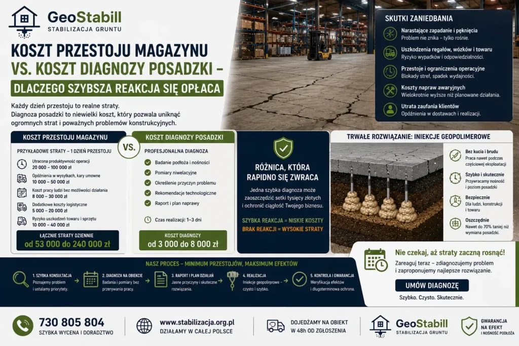 Koszt przestoju magazynu vs. koszt diagnozy posadzki — dlaczego szybsza reakcja się opłaca
