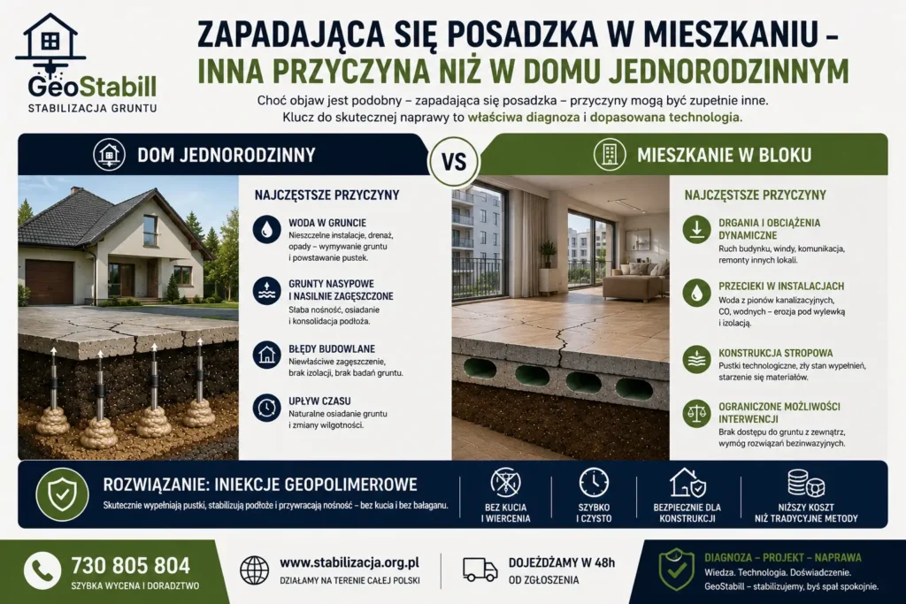 Zapadająca się posadzka w mieszkaniu — inna przyczyna niż w domu jednorodzinnym